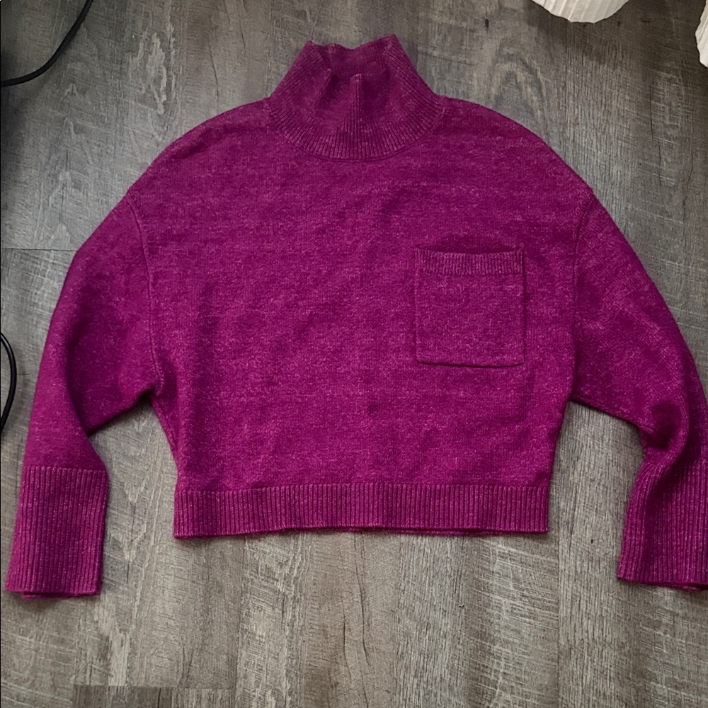 Express Women's Cropped Turtleneck Sweater in Fuchsia